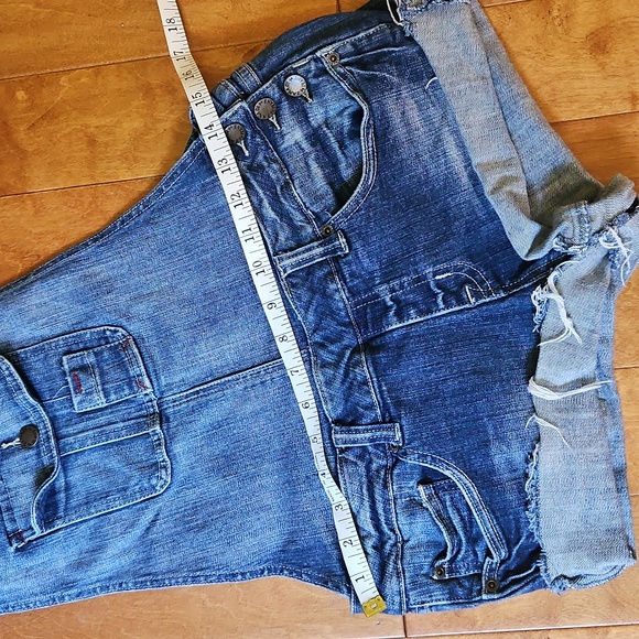 Denim Overalls Shorts Junior Size Large - Picture 4 of 5